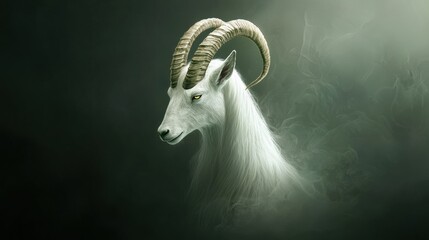 Majestic goat displaying a long horn against a natural background highlighting strength and unique animal characteristics