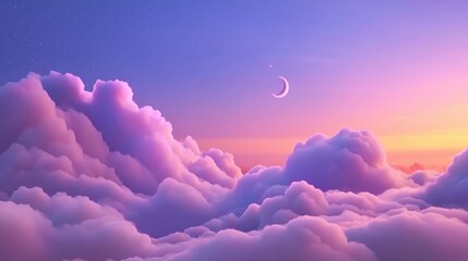 A beautiful crescent moon glowing in the night sky surrounded by stars creating a serene and magical atmosphere