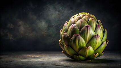 Obraz premium A single artichoke with a tightly closed globe-like shape on a dark