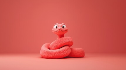 Striking red snake coiled elegantly on natural background with intricate patterns and vibrant scales captured in detail