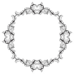  black vintage lines baroque frame with flora ornament on white background