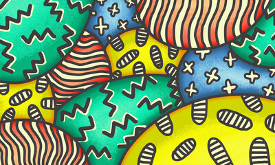Obraz premium Colorful geometric shapes and doodle lines background.