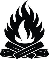 Bonfire Silhouette Featuring Firewood and Dancing Flames