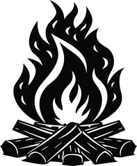 Classic Bonfire Clipart with Stacked Firewood and Flames