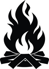 Minimalist Bonfire Icon with Flame and Firewood Stack