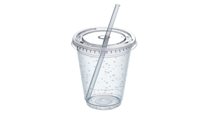  Clear plastic cup with straw isolated on a white background PNG. AI GENERATED