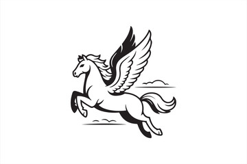 Mythical flying unicorn Pegasus hybrid – detailed fantasy line art illustration