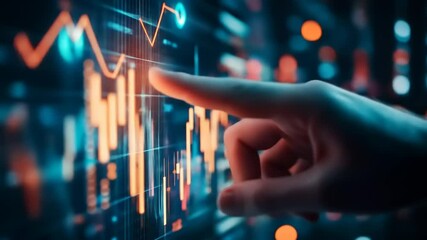 Hand Analyzing Financial Data Screen. - Powered by Adobe