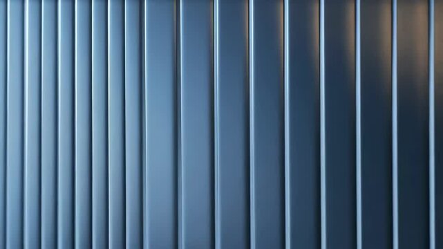 Parallel light blue metal strips creating textured abstract background with golden light gradient and modern industrial feel, ideal for backgrounds
