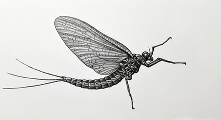 Detailed Mayfly Drawing: A Pen & Ink Insect Illustration