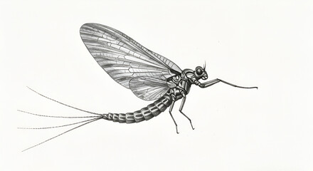 Detailed Pencil Drawing of a Mayfly: Entomology Illustration