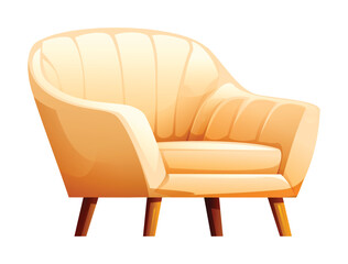 Elegant beige armchair with wooden legs, perfect for a refined living space. Vector cartoon illustration