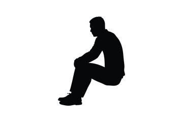 Silhouette design illustration of a man sitting alone.eps