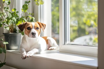 Jack Russell Dog Sitting on Window Sill