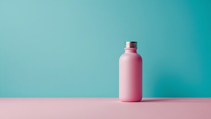 Minimalist Pink Bottle on Pink Surface with Teal Background for Product Mockup