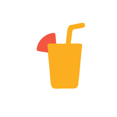 Simple illustration of a yellow drink in a glass with a straw and a slice of fruit.