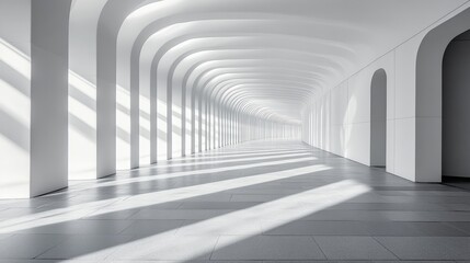 Fototapeta premium Spacious corridor with arched ceilings and soft light creating a serene atmosphere and modern design.