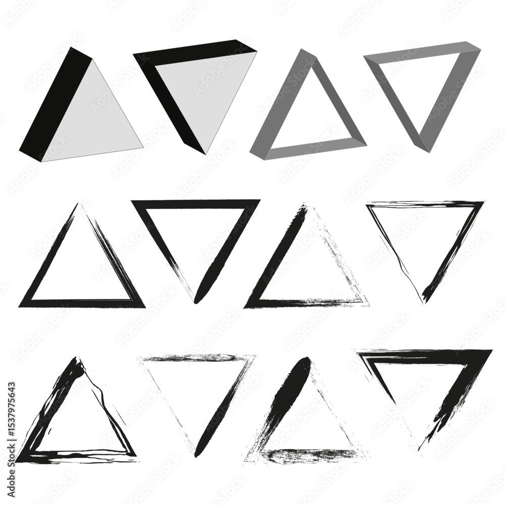 Poster brush triangle shapes. vector abstract forms. rough hand texture. black artistic symbols