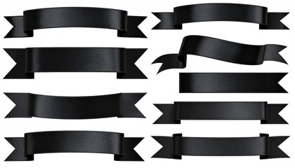 Elegant Black Satin Ribbons: A Collection of Design Elements