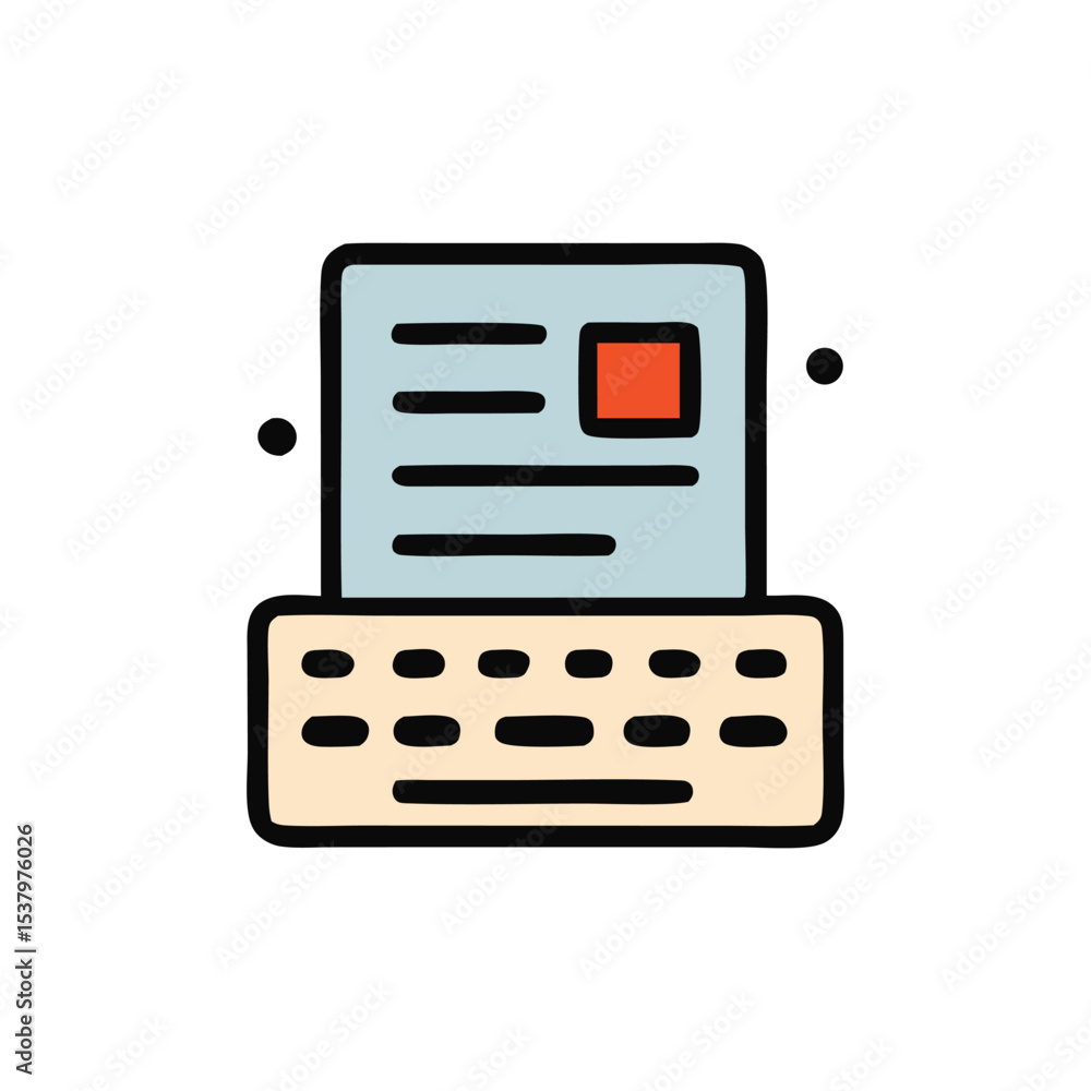 Poster stylized illustration of a computer monitor displaying text and a keyboard.