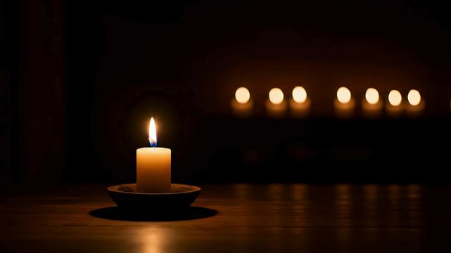 candles in the dark and slow movement of a flame 