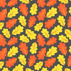Fall leaves seamless pattern on dark gray background. Use for seasonal wrapping paper, wallpaper, scrapbooking, and thanksgiving crafts.