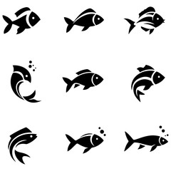 A stylish two-tone collection of simple sea fish designs for modern and elegant branding projects.