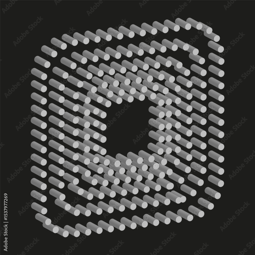 Poster looped square spiral. geometric form shape. vector motion effect. black background contrast.