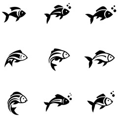 A vibrant assortment of simple tropical sea fish illustrations presented in a bold, flat color style.