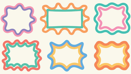 Fototapeta premium Whimsical Wavy Frame Collection: Playful Colorful Border Designs for Creative Projects and Invitations. Fun and Vibrant Decoration Elements