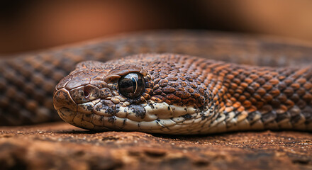 Obraz premium Close-Up of a Brown Snake's Head Detailed Reptile Texture and Eye