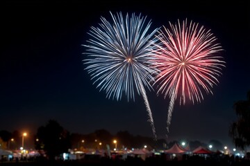 Vibrant fireworks display lighting up night sky at outdoor festival