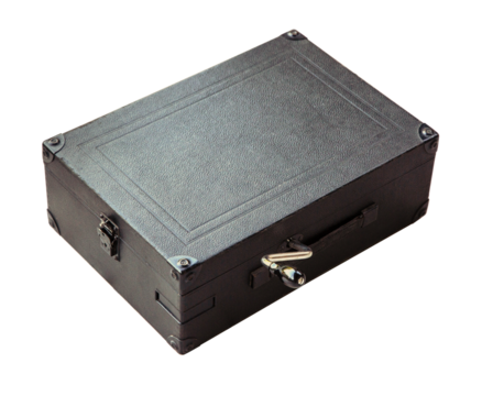 Vintage gray suitcase with metal handle on transparent background