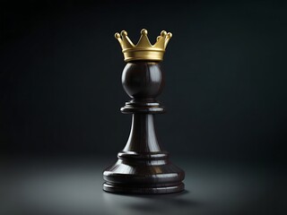 Black Chess Pawn with Golden Crown, Symbol of Leadership