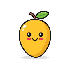 Minimal Flat Vector of a Cute Mango with Bold Black Outline and Happy Expression – Kawaii Fruit Character, Simple and Colorful Design with No Gradients, Perfect for Stickers, Kids Art, and Fun Graphic