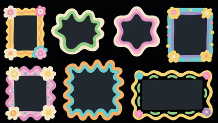 Playful and Groovy Frames Collection Featuring Funky Shapes and Retro Inspired Floral Accents for Creative Projects