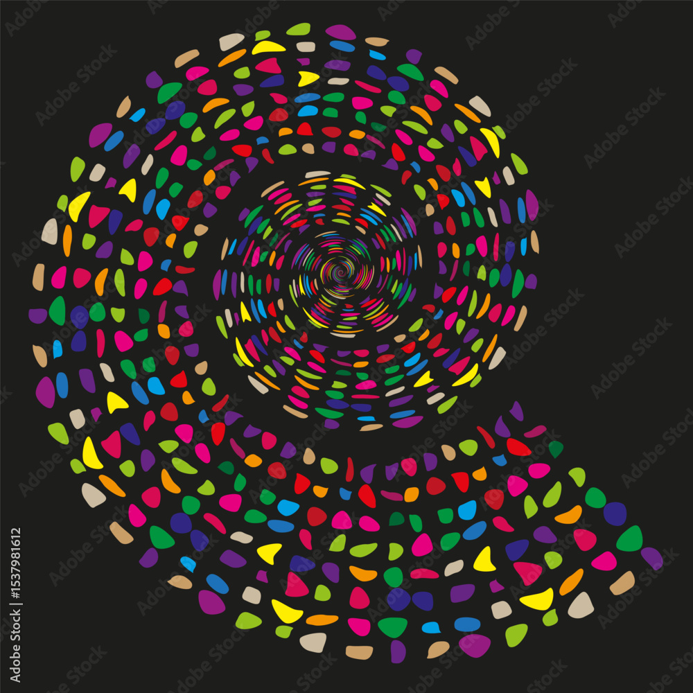 Poster color spiral shape. multicolor swirl form. dark background graphic. vector dynamic pattern.
