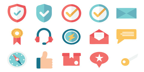Business Success Elements Vector Icons Set for Company Growth Protection Support Service Logistics Quality