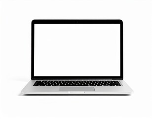 Sleek laptop with a blank white screen against a clean white background