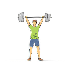 Minimal One Line Art of Man Lifting Weights Over Shoulder – Continuous Line Drawing of Fitness Stretching Exercise Pose, Perfect for Gym and Wellness Concepts

