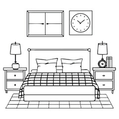 Serene Bedroom Sketch Simple Outline Drawing of a Comfortable Bedroom Setting.
