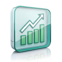 3D Line Chart Icon in Glass Material Style on White Background