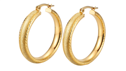  Gold hoop earrings isolated on a white background PNG. AI GENERATED