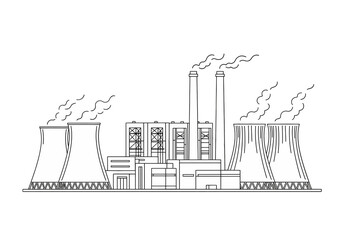 Industrial Power Plant: Pixel Art Illustration on white background