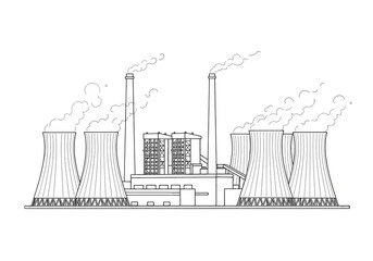 Industrial Pollution: Power Plant Emissions & Environmental Impact on white background