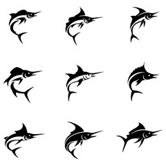 The majestic swordfish collection of black and white vector shapes