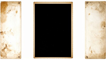 Three aged photo frames vintage paper texture isolated on white background