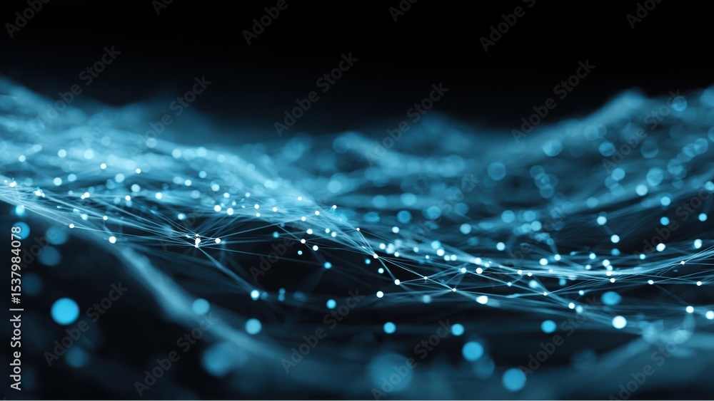 Poster abstract connecting network showing data transmission in blue
