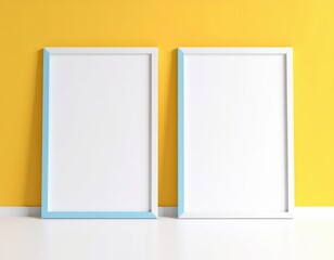 Two Blank Frames Leaning Against a Yellow Wall Ready for Art