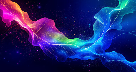 Fototapeta premium Abstract Gradient Wave with Veins and Particles on Dark Blue Background